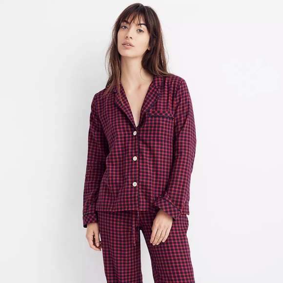 Madewell Bedtime long-sleeve gingham check PJ Top - Picture 1 of 10